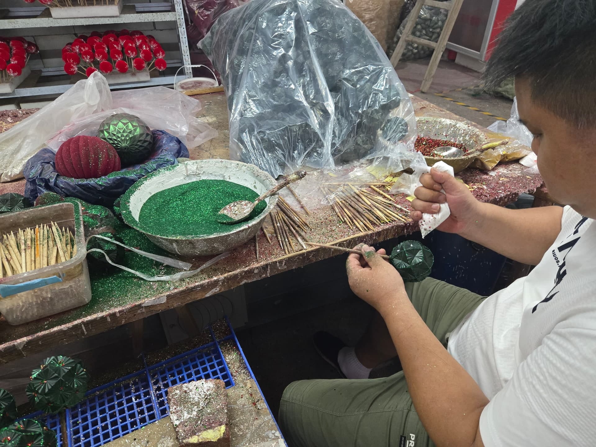 Christmas ornament painting and coating process