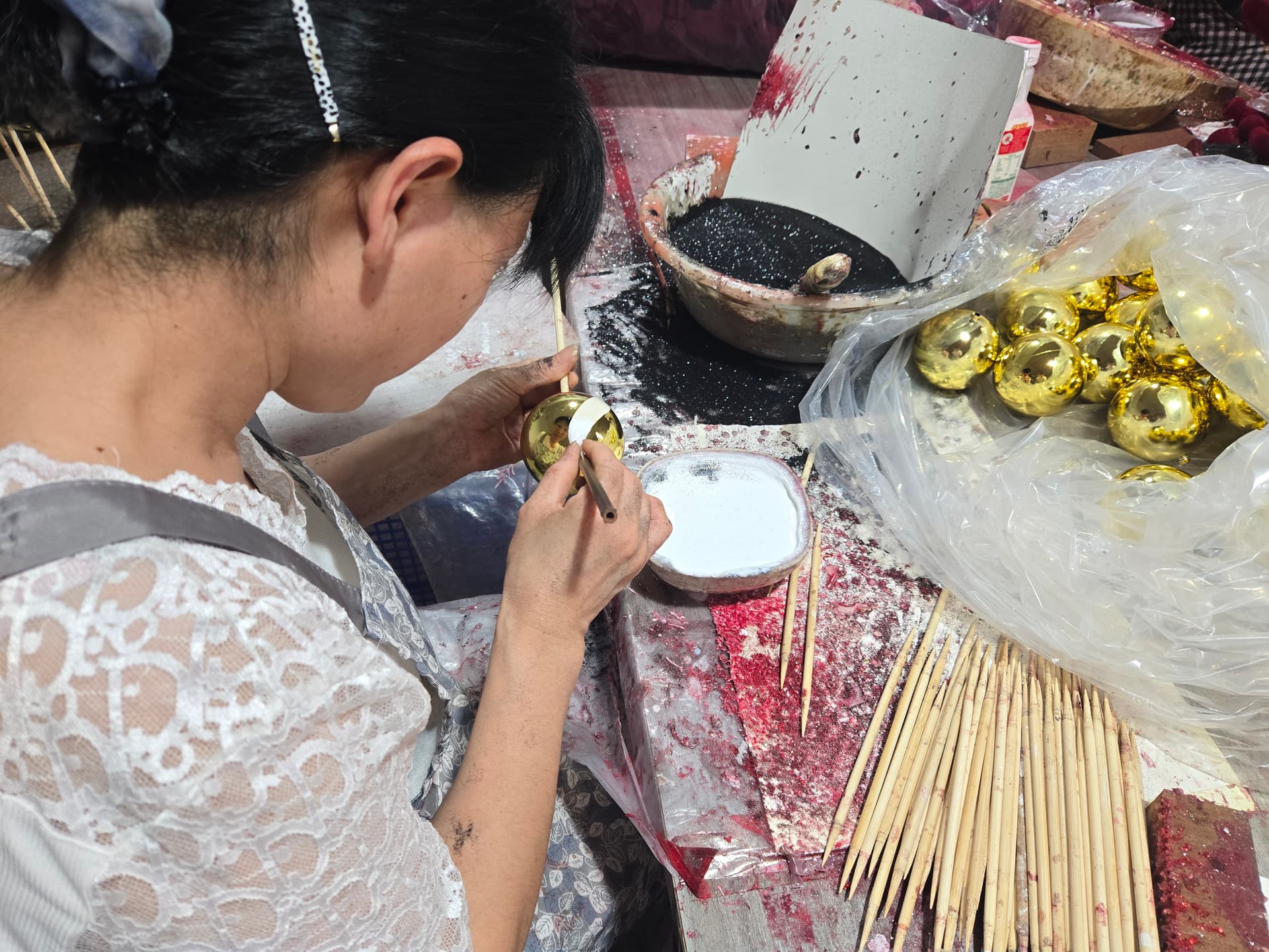 Christmas ornament painting and coating process with finish quality control